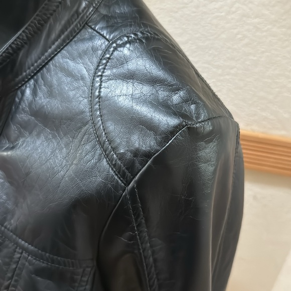 Black Leather Bomber Jacket!! Size L - Picture 7 of 9